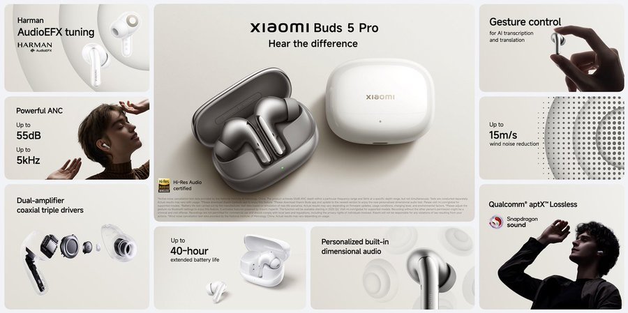 Xiaomi Buds 5 Pro: Flagship TWS with Dual-Amplifier Triple Drivers, aptX Lossless features